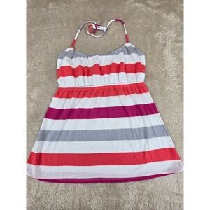 Gap Womens Small Striped Halter Top Red Pink Grey White Elastic Waist Jersey